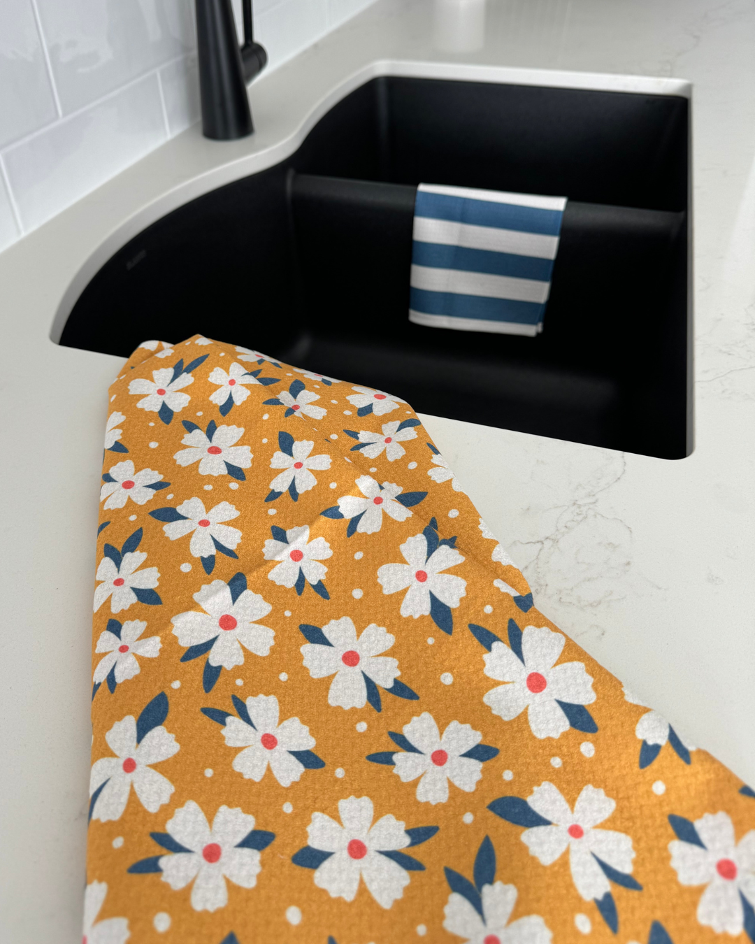Navy and Cream Bold Stripe Washcloth