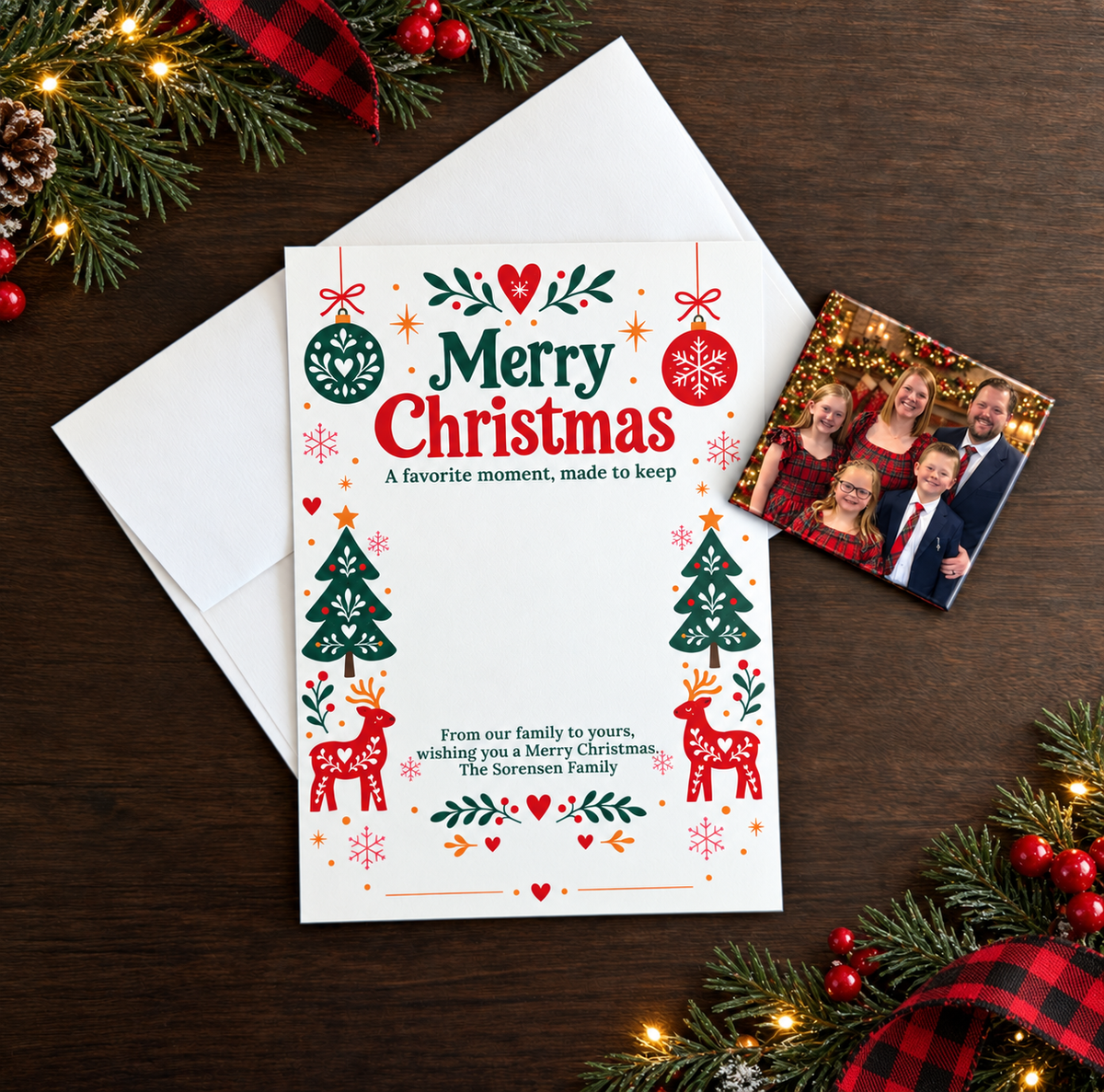 Personalized Christmas Card with Removable Photo Magnet Keepsake