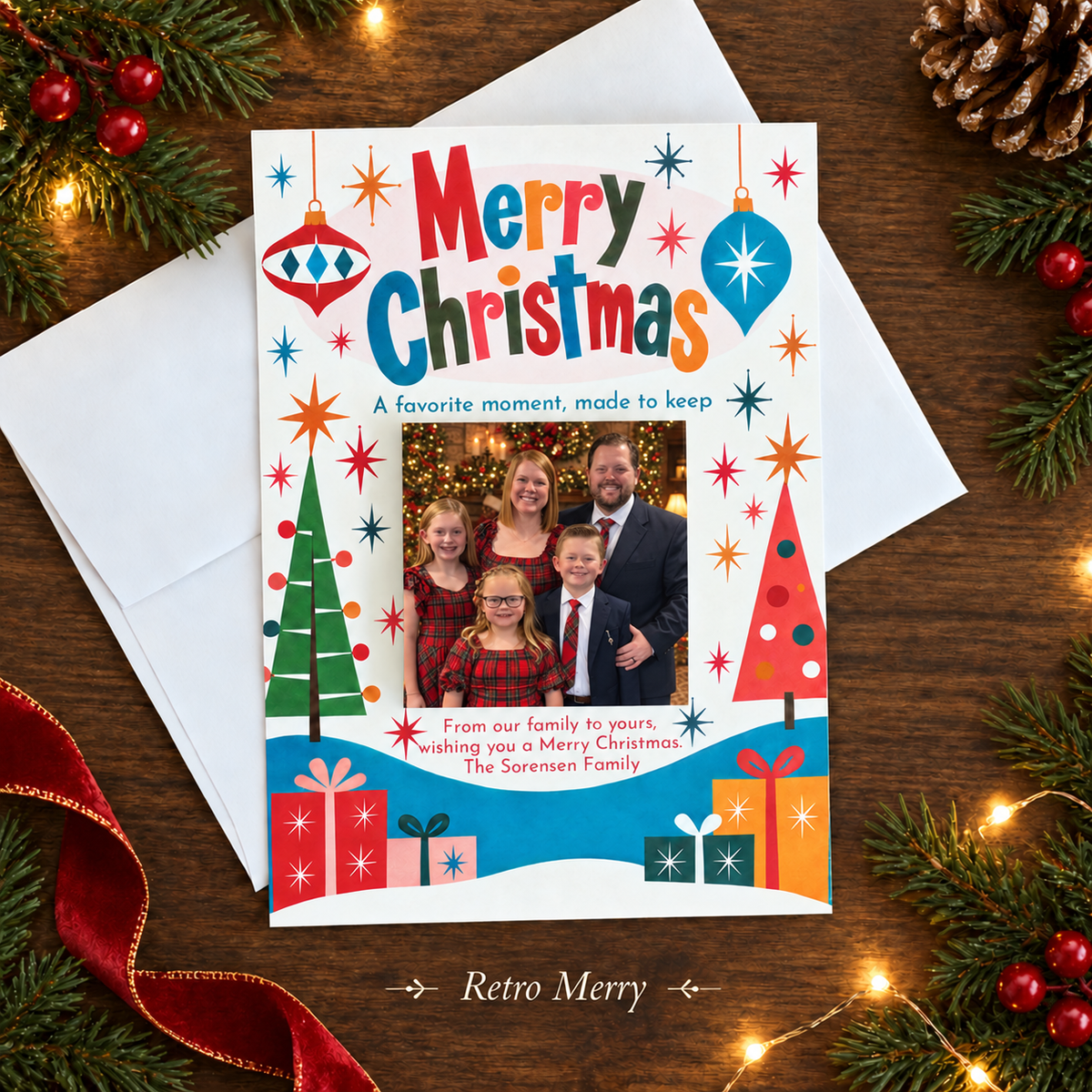 Personalized Christmas Card with Removable Photo Magnet Keepsake