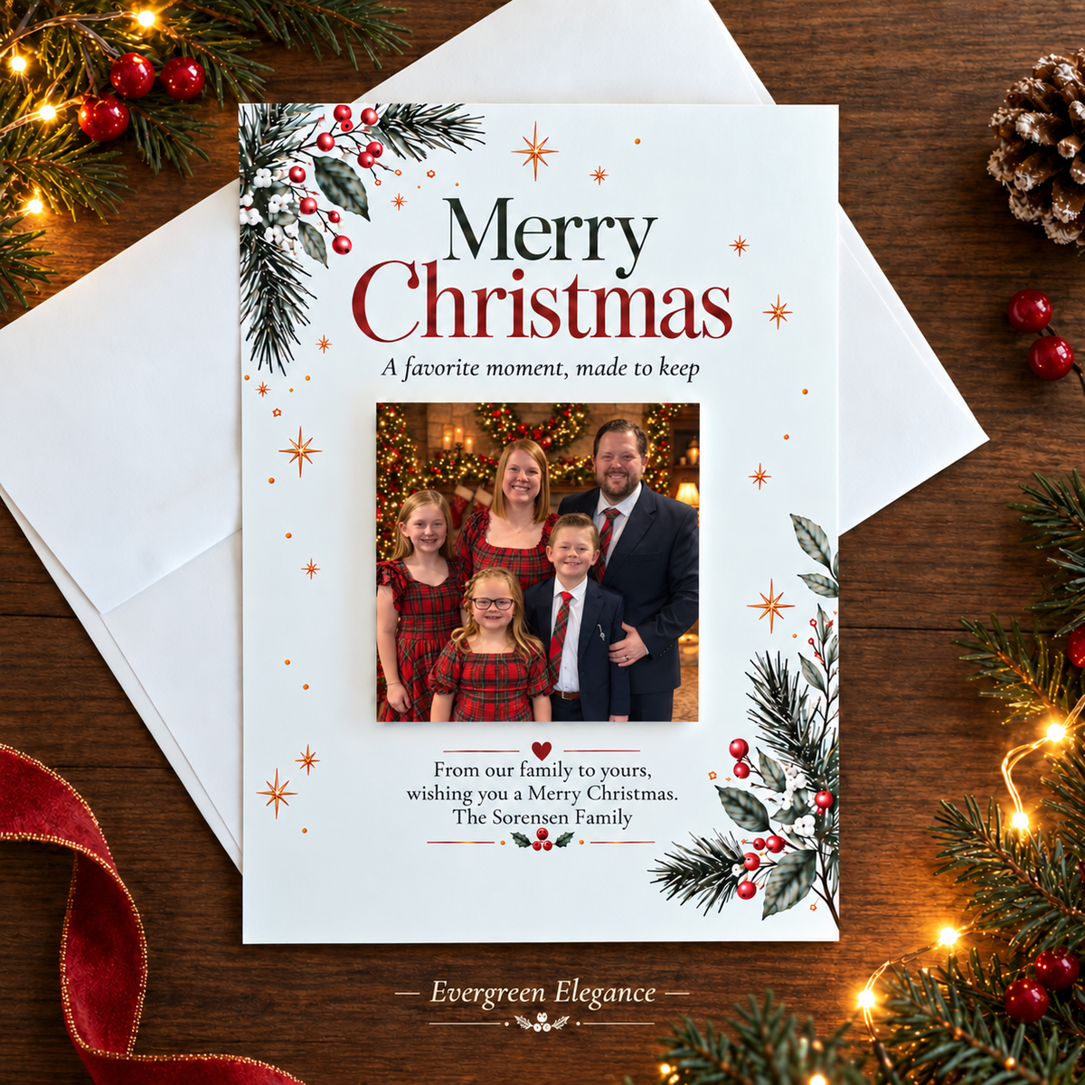 Personalized Christmas Card with Removable Photo Magnet Keepsake