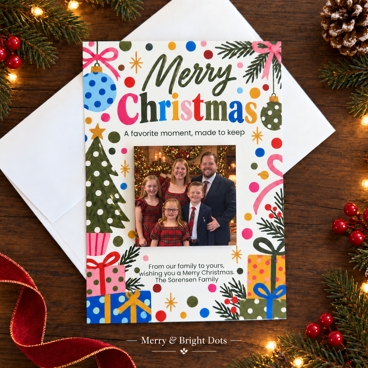 Personalized Christmas Card with Removable Photo Magnet Keepsake