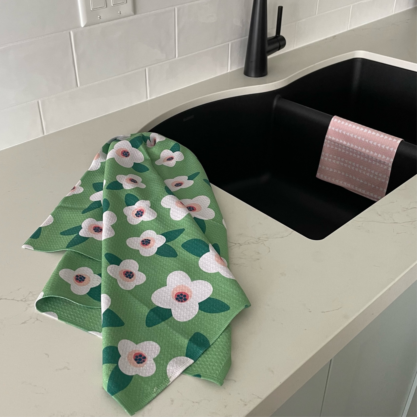 Triangles on Pink Washcloth