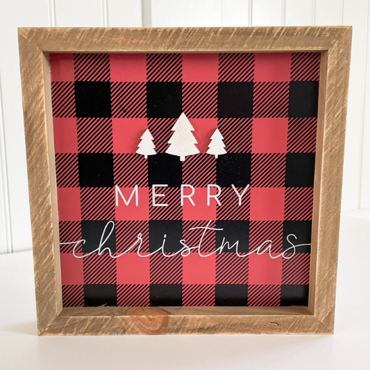 Merry Christmas Buffalo Plaid Wood Sign