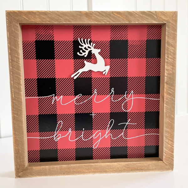 Merry & Bright Buffalo Plaid Wood Sign