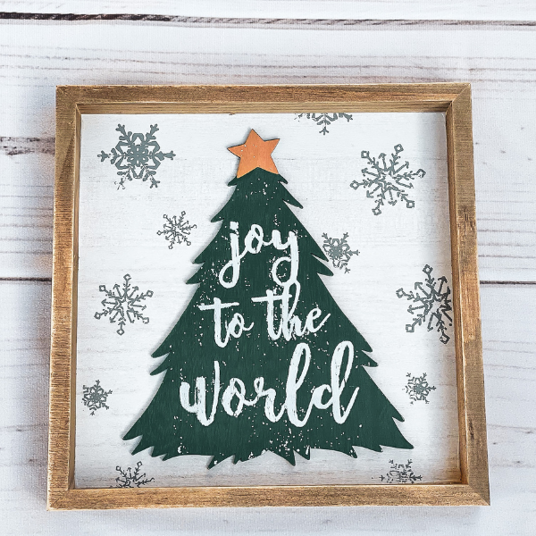 Joy to the World Christmas Tree Framed Sign