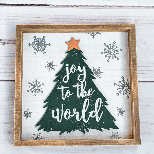 Joy to the World Christmas Tree Framed Sign