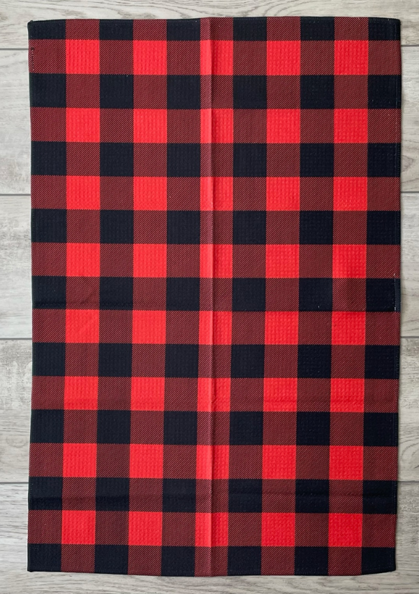 4 Pack Christmas Kitchen Towels, Black and Red Buffalo Plaid
